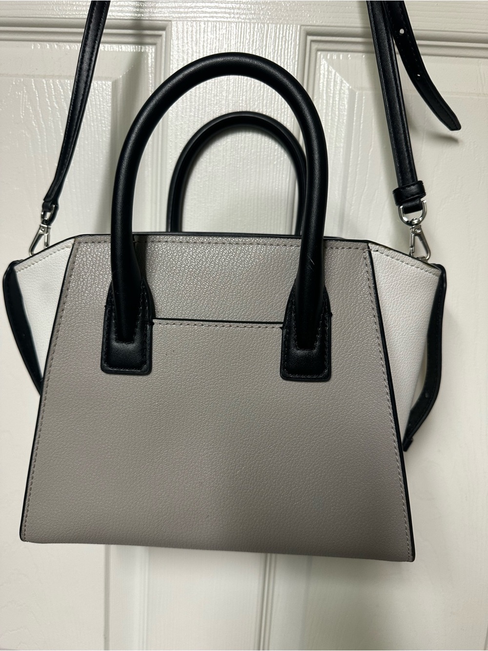 Michael Kors Kris Two-Tone Leather Satchel in Gray, White & Black - Picture 5 of 7